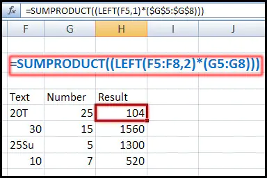 এক্সেল ফাংশন এর ব্যবহার, Using SUMPRODUCT Function with LEFT Function in Excel 2007