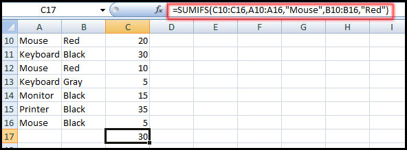using SUMIFS function in Excel