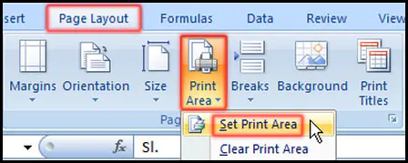 Set Print Area in Excel 2007