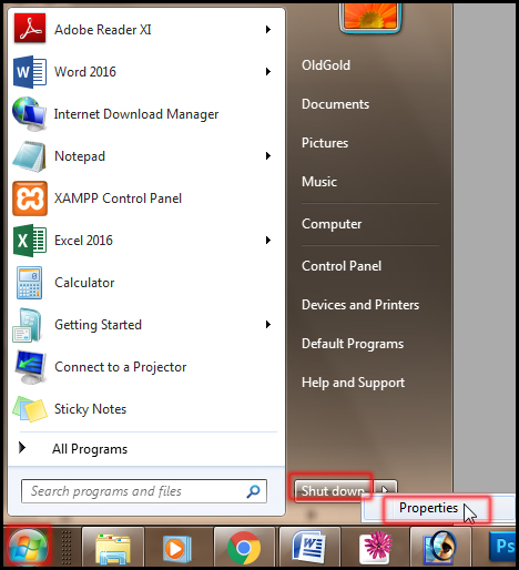 Change default power action button in Windows 7