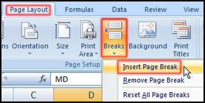 Insert Page Break in Excel 2007