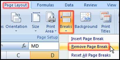 Remove Page Break in Excel 2007
