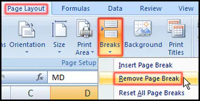 Remove Page Break in Excel 2007