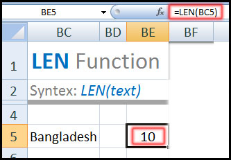 LEN Function in Excel Tutorial in Bangla