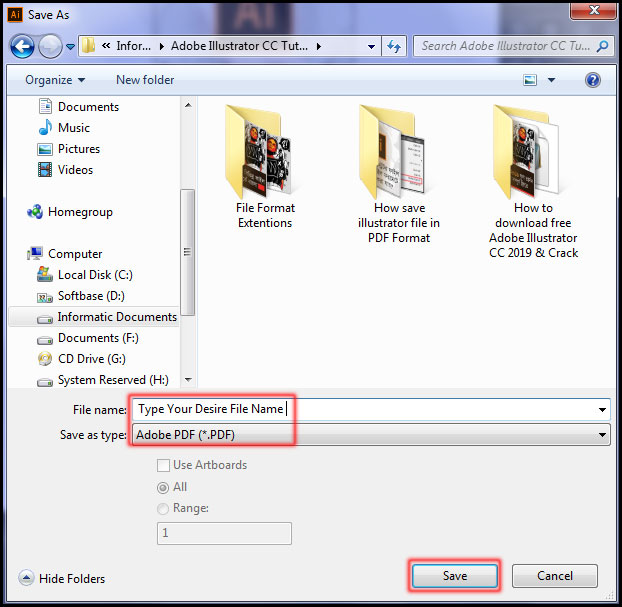 Type File Name and select file format in Save As dialog box