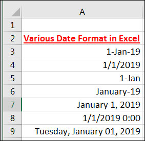 Excel Various Date Format image