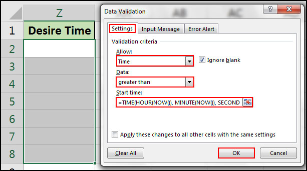 How to Validate Times Based on Current Time in Excel