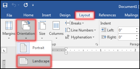 Change Page Orientation in MS Word 2016