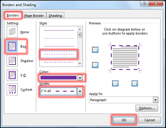 Create Border And Shading in MS Word 2016