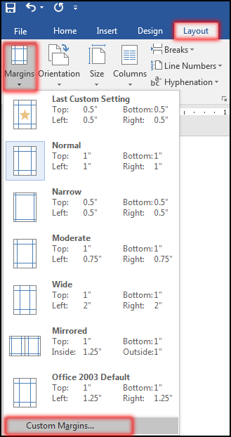 Create Custom Margin in MS Word 2016