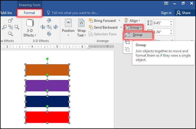 Group Object From Tab Bar in MS Word 2016 Bangla Tutorial