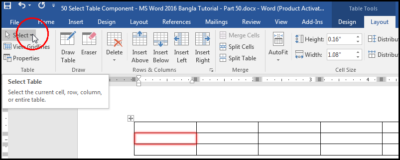Select Row From Layout Tab in MS Word 2016 Bangla Tutorial