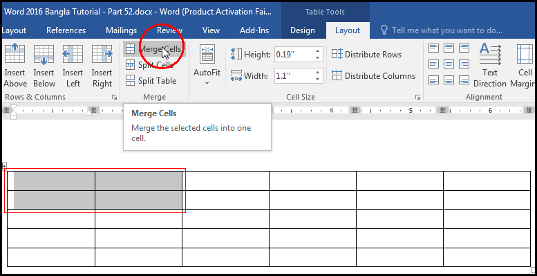 how to merge cells in a table in 2016 word online