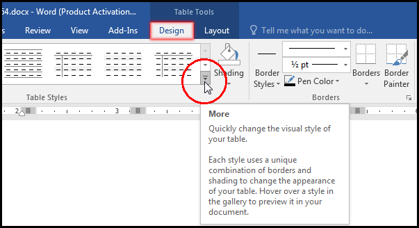 Click More for Select Table Style in MS Word 2016 Bangla Tutorial