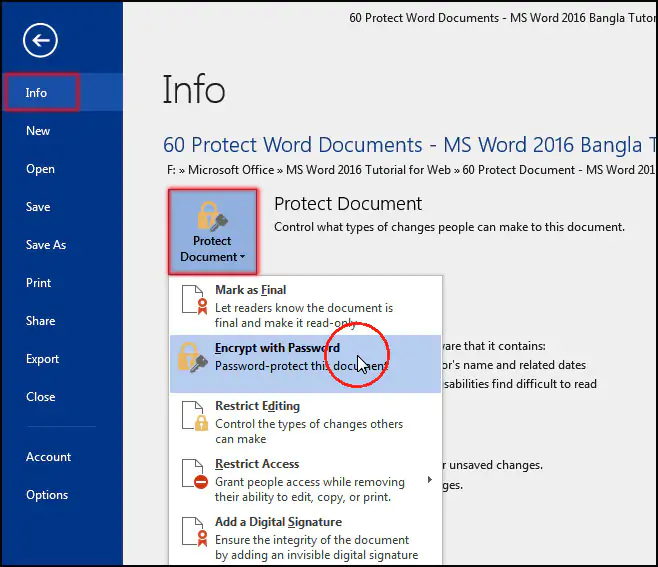 Protect Document in MS Word 2016 Bangla Tutorial