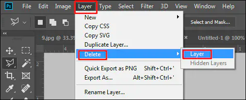 Delete Layer in Adobe Photoshop CC