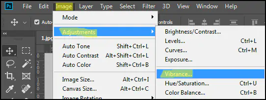 Change Vibrance and saturation of image in adobe Photoshop CC
