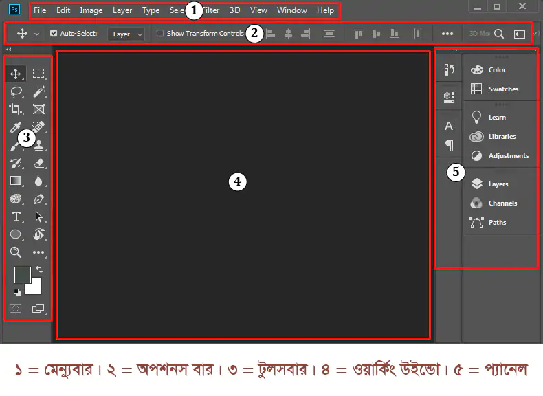 Interface of Adobe Photoshop CC Windo