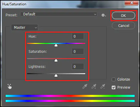 Change value of hue saturation in Adobe Photoshop CC