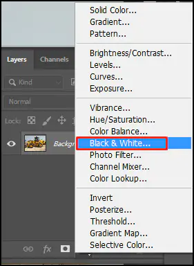 Black and white from adjustment layer in Adobe Photoshop CC