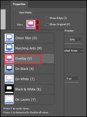 Select and Mask Overlay View in Adobe Photoshop CC