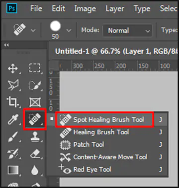 Select Spot Healing Brush Tool in Adobe Photoshop CC