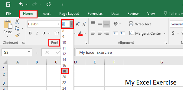 How to change Font Size in Excel 2016