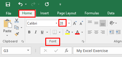 How to change Font Size in Excel 2016