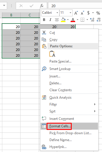 How to format cell as a number with context menu in Excel 2016