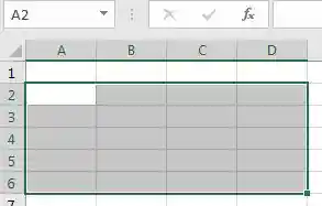 Select Cell Range Column Row in excel 2016