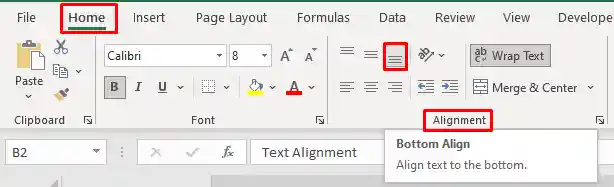 Vertically Bottom Align in Excel