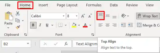 Vertically Top Align in a cell in Excel any version