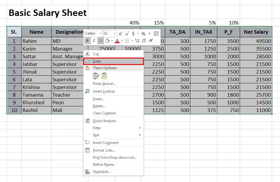 Copy and Paste with keyboard in Excel 2016