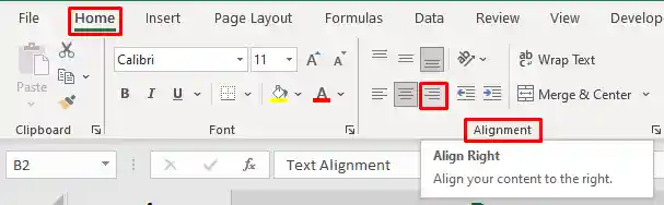 Horizontally Right Alignment with Toolbar in Excel