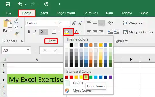 Change Fill color in Excel 2016